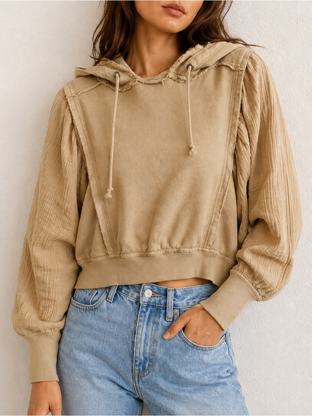 Free People Love Letter Hoodie XS Nomadic Desert Mixed Media Cropped